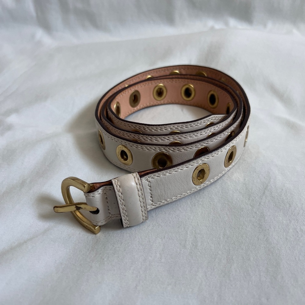 Coach White Leather Belt with Brass Accents
